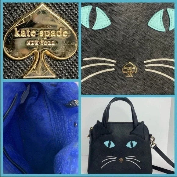 Kate Spade Small Malise Black Cat Blue Eyes Bag Halloween Theme Novelty Rare